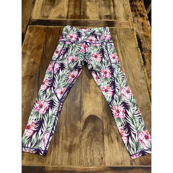 Zyia Active Light Pink Tight Tropical Floral Print Leggings Size Large - Picture 1 of 3